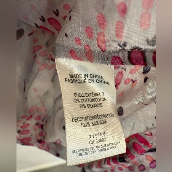 Theory Floral Pink Sheer Silk Cotton Blend Tunic Top S/P EUC - Picture 5 of 5